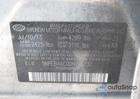 2013 Hyundai Sonata Gls from USA, damaged, VIN 5NPEB4AC0DH775732